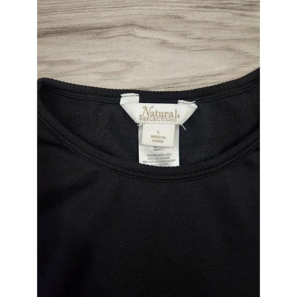 Natural Reflections Black Long Sleeve Top Womens L Stretch Basic Crew Neck - Picture 2 of 7